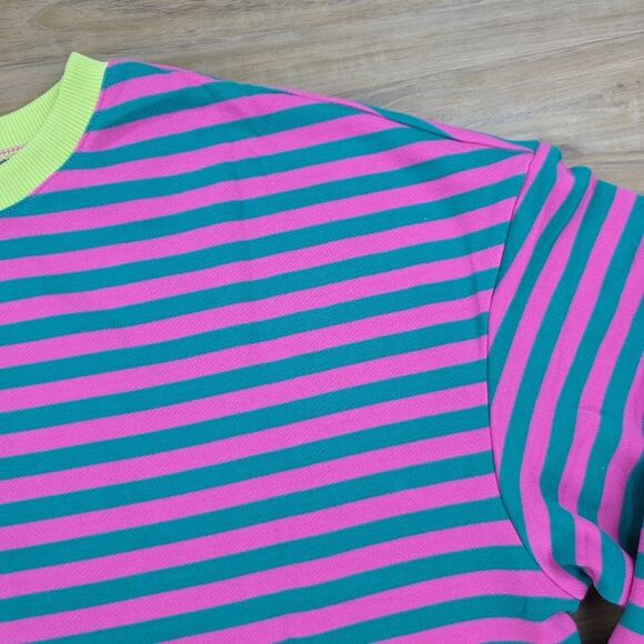 ☔️🔹️NWT Neon & Striped Drop Shoulder Oversized Sweatshirt Medium - Picture 8 of 14